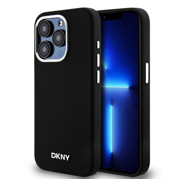 DKNY Liquid Silicone – lille MagSafe-etui med metal-logo til iPhone 14 Pro – sort