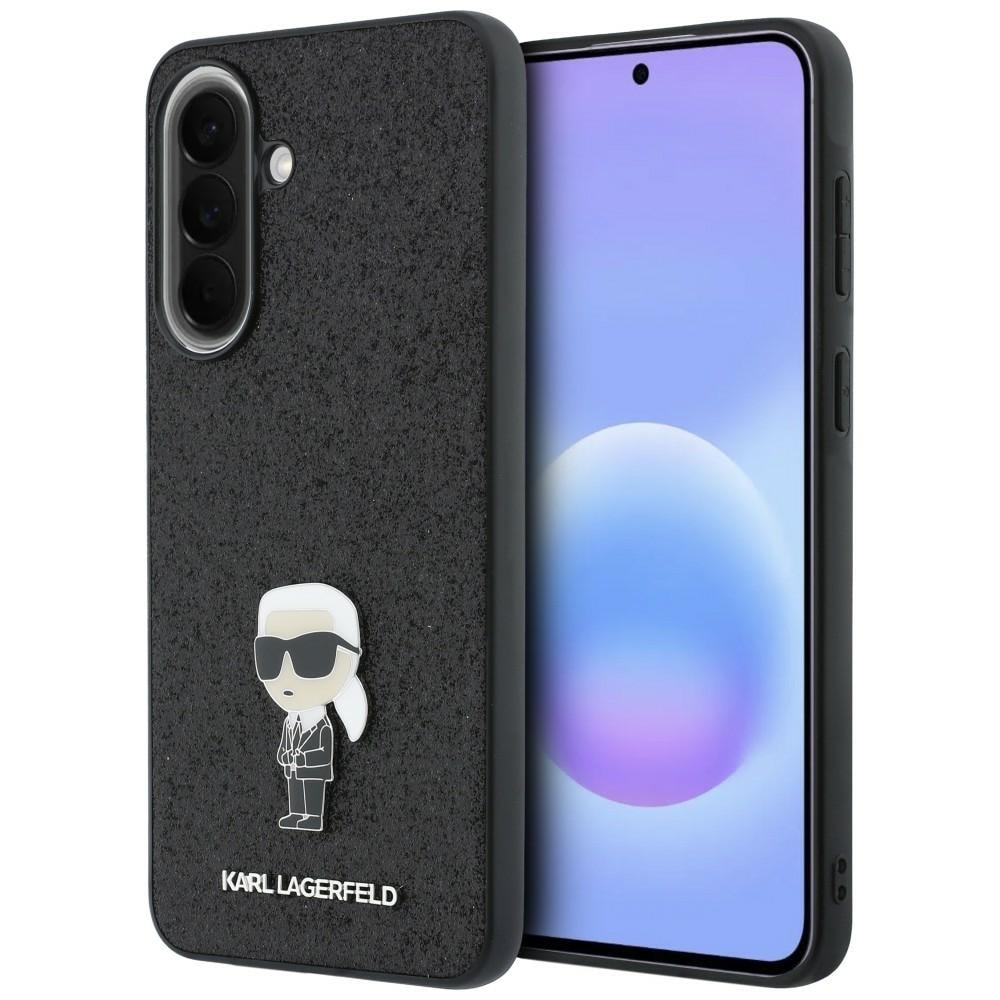 Karl Lagerfeld – Etui med fastmonteret glitter-Ikonik-logo i metal til Samsung Galaxy A57 5G – Sort