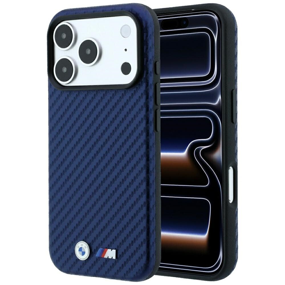 BMW M Carbon Metal-logo MagSafe-etui til iPhone 17 Pro / 18 Pro – marineblå