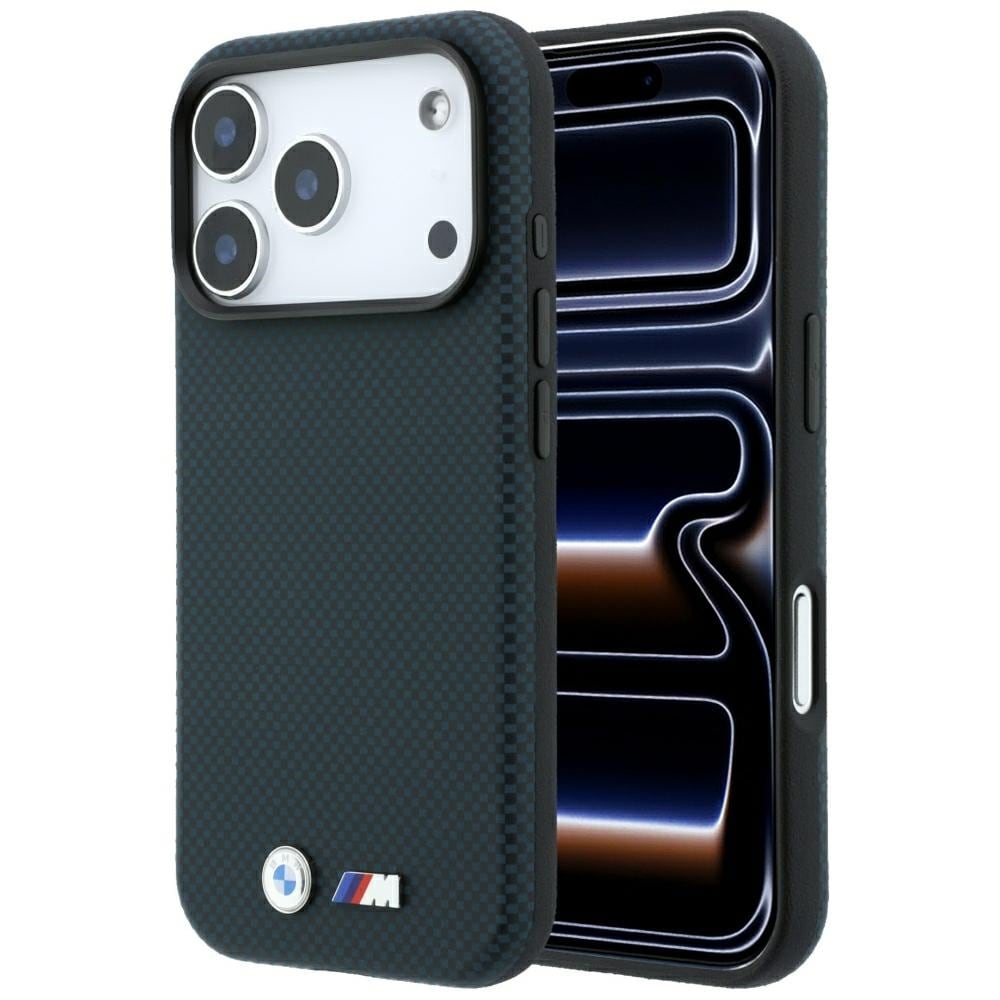 BMW M Quadrille Kevlar Metal-logo MagSafe-etui til iPhone 17 Pro / 18 Pro – marineblå