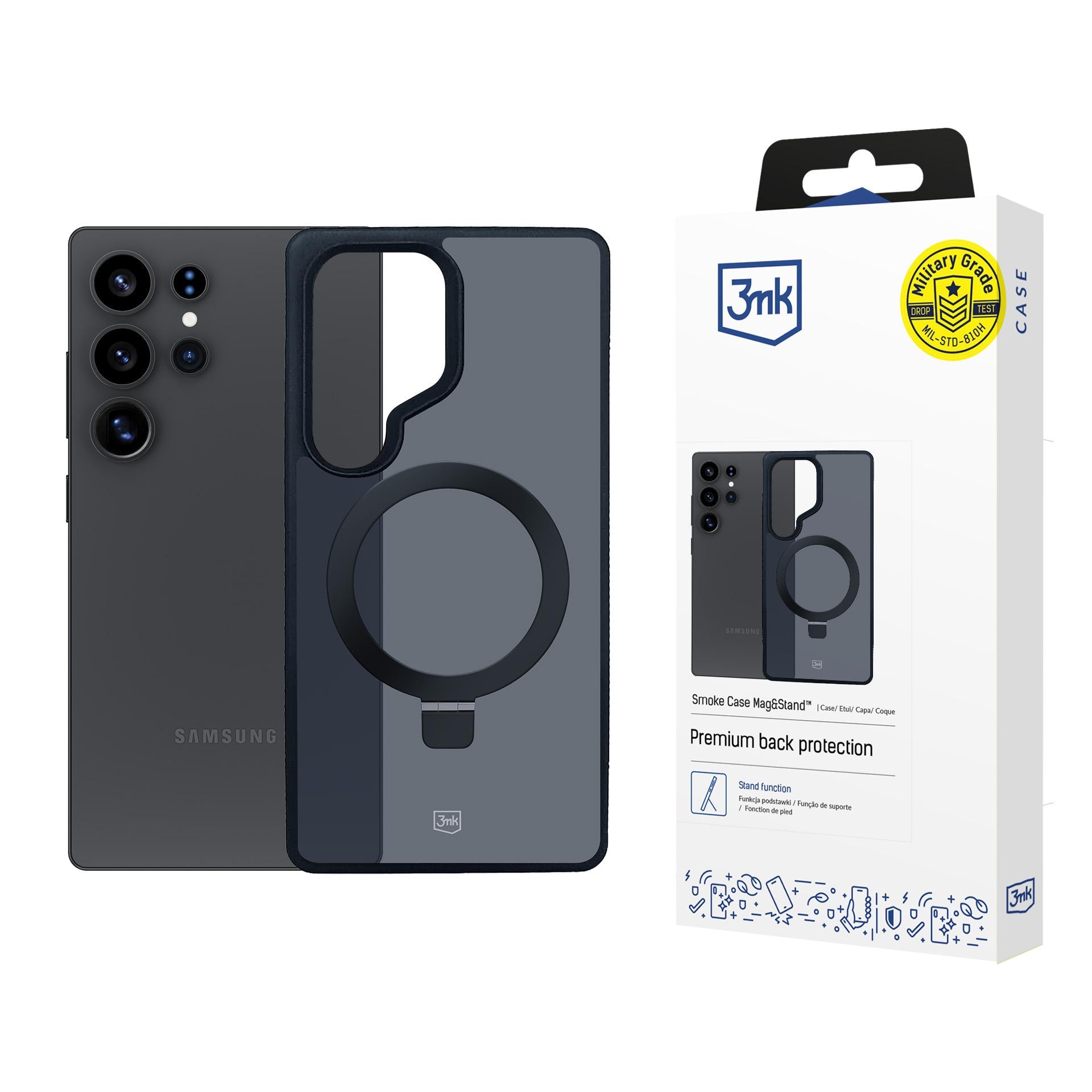 3mk Smoke Case med magasin og stativ til Samsung Galaxy S25 Ultra – Sort