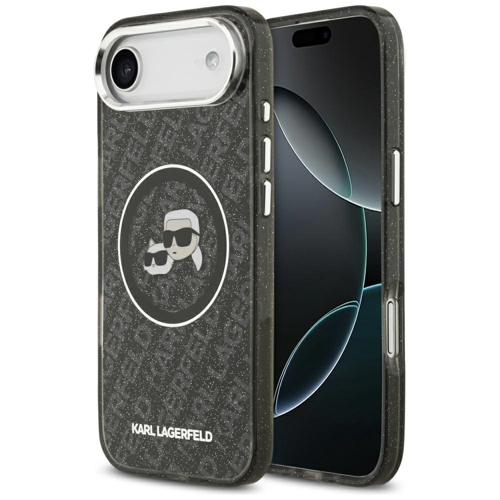 Karl Lagerfeld IML Glitter Karl & Choupette-hoveder Logo MagSafe iPhone Air-etui – Sort