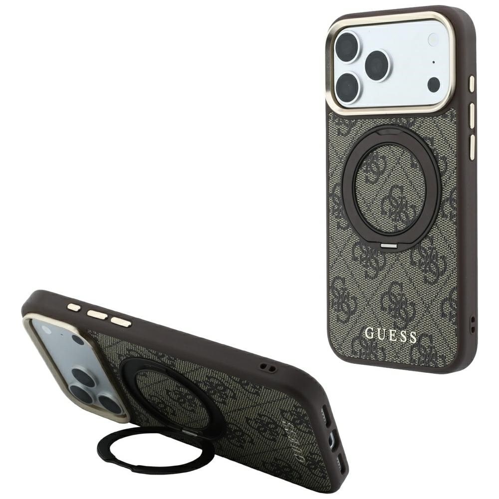 Guess Ring Stand 360 4G Classic Logo MagSafe-etui til iPhone 18 Pro / 17 Pro – Brun