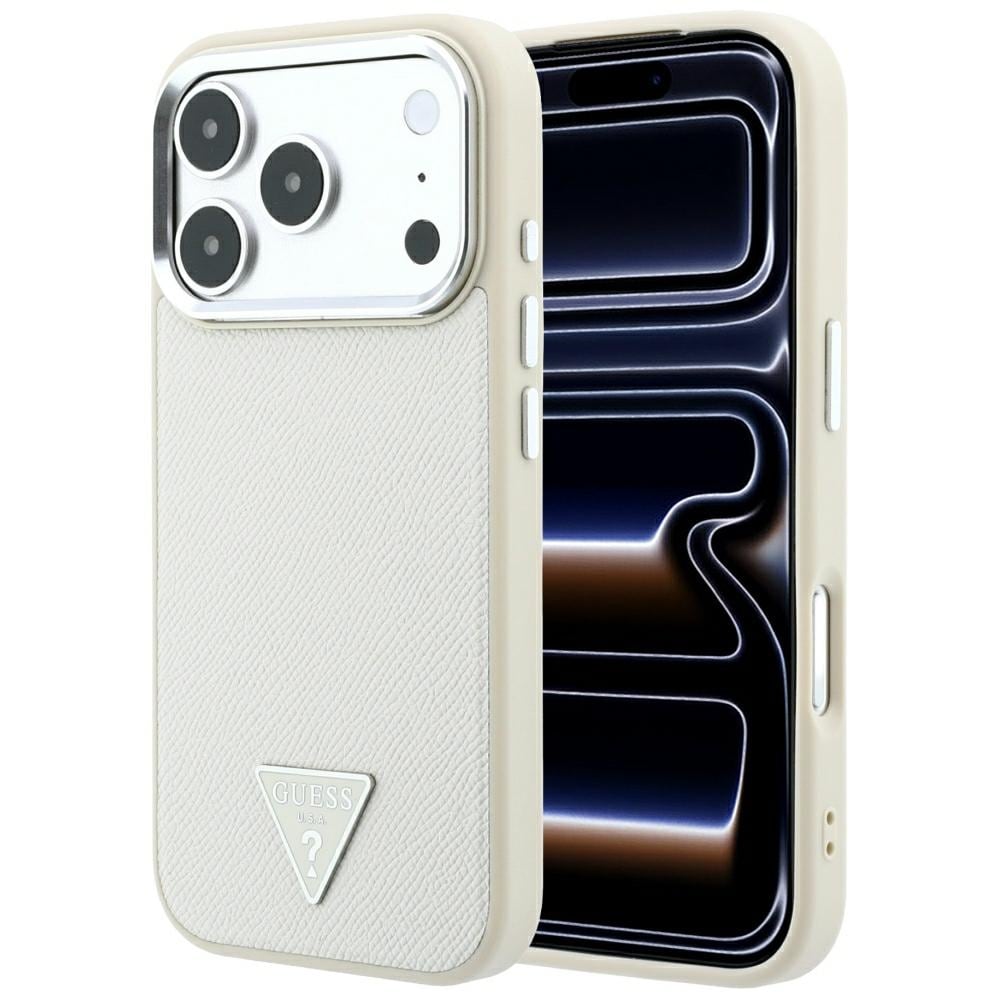 Guess MagSafe-etui med kornet trekantlogo til iPhone 18 Pro / 17 Pro – beige