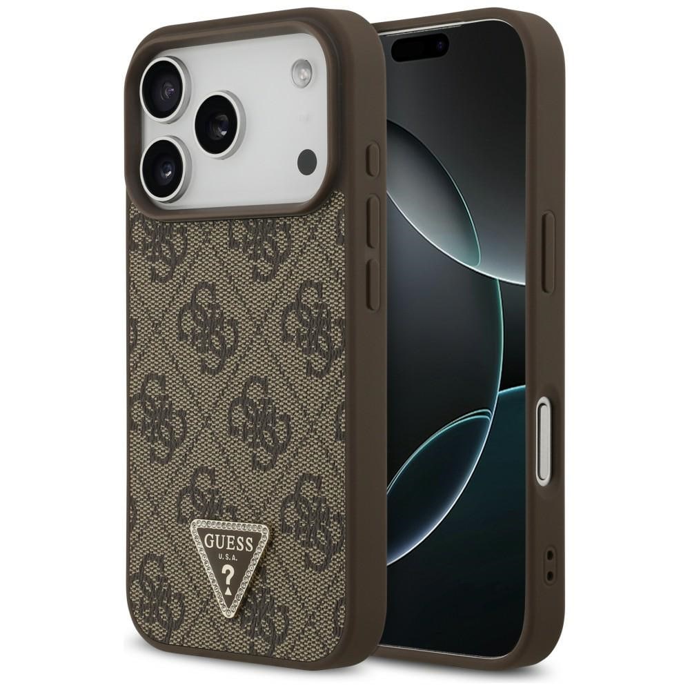 Guess Leather 4G Triangle Strass MagSafe-etui til iPhone 18 Pro / 17 Pro – Brun