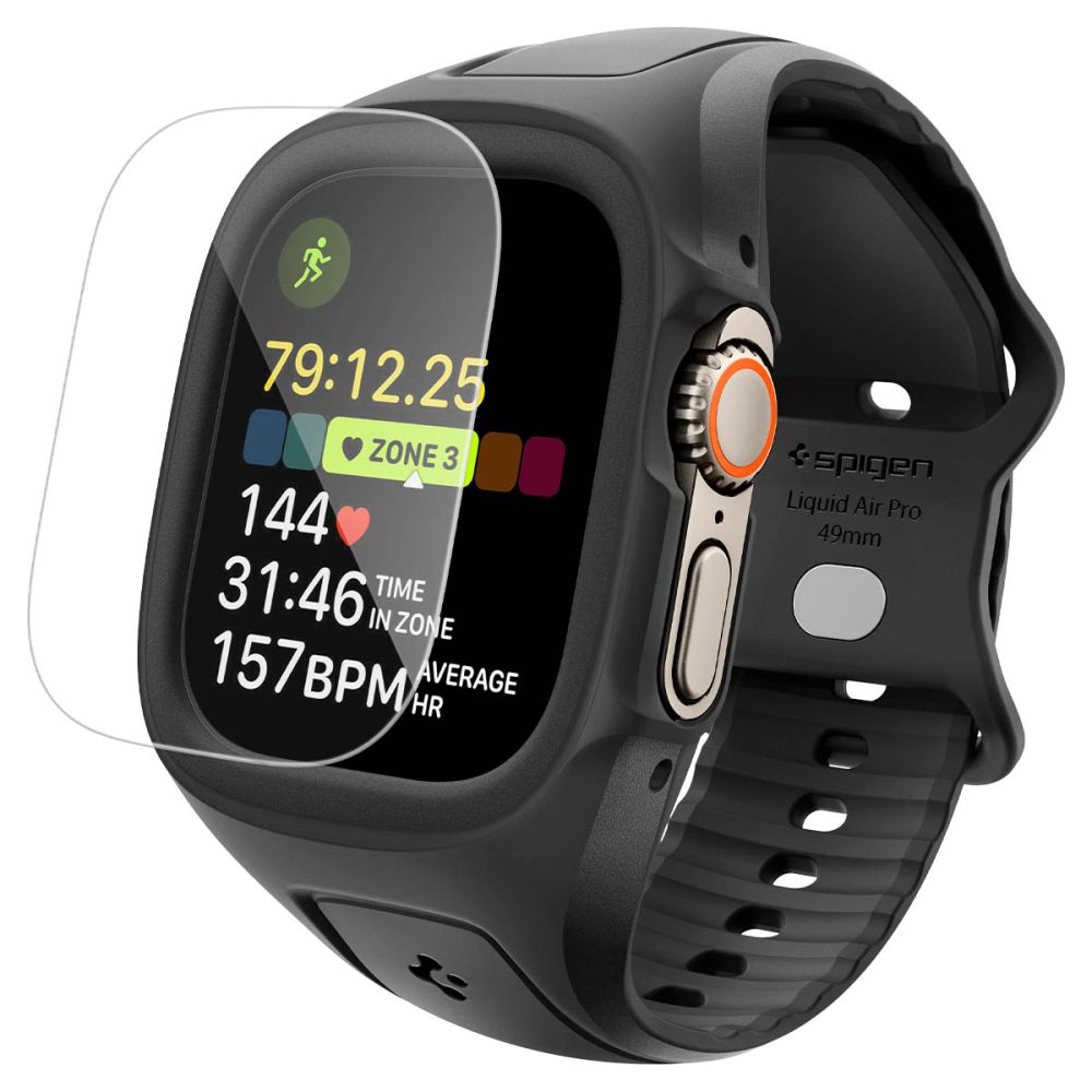 Spigen Liquid Air Pro-etui med rem + 9H hærdet glas til Apple Watch Ultra 49 mm – sort