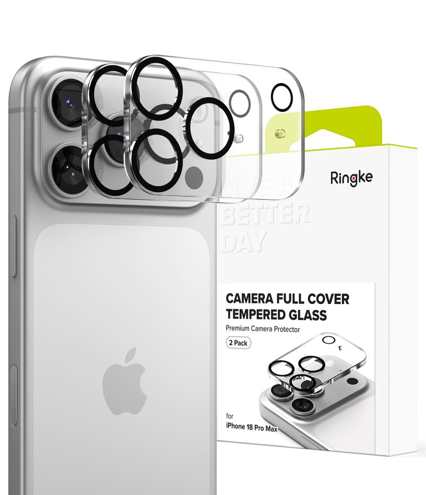 Ringke Camera Full Cover, 2-pak med hærdet glas til iPhone 18 Pro Max – Sort