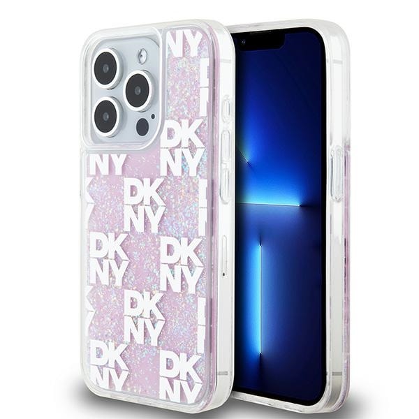 DKNY Liquid Glitter Multilogo iPhone 15 Pro-etui – lyserød