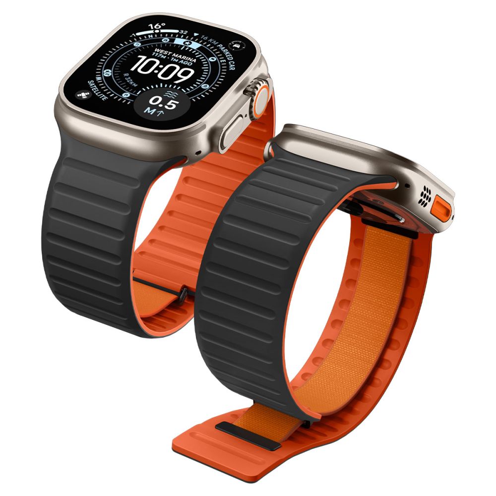 Spigen Athlex Air M-rem til Apple Watch 44, 45, 46 og 49 mm – sort og orange