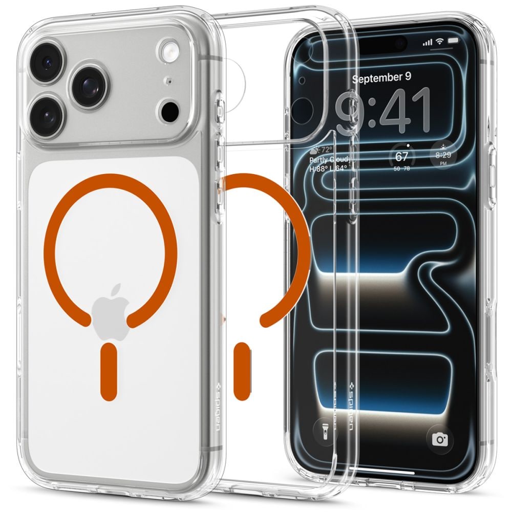 Spigen Ultra Hybrid MagSafe-etui til iPhone 18 Pro / 17 Pro – gennemsigtig orange