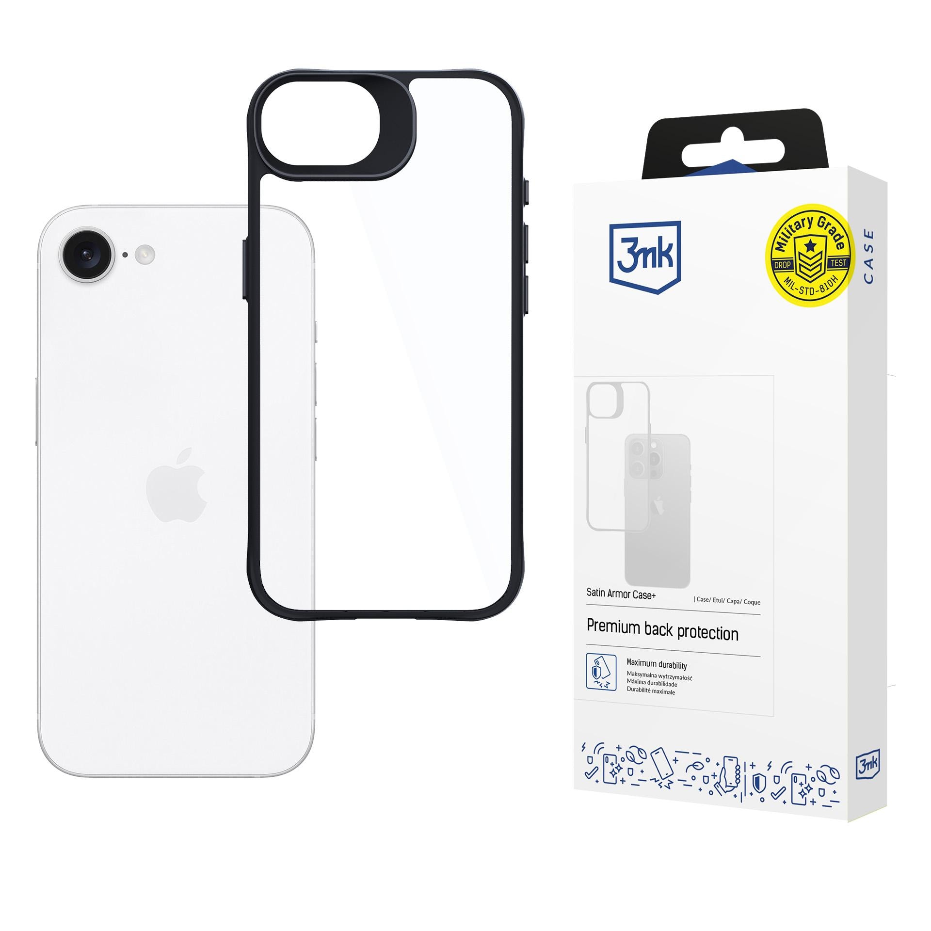 3mk Satin Armor Case+ til Apple iPhone 16e / SE 4 – gennemsigtig