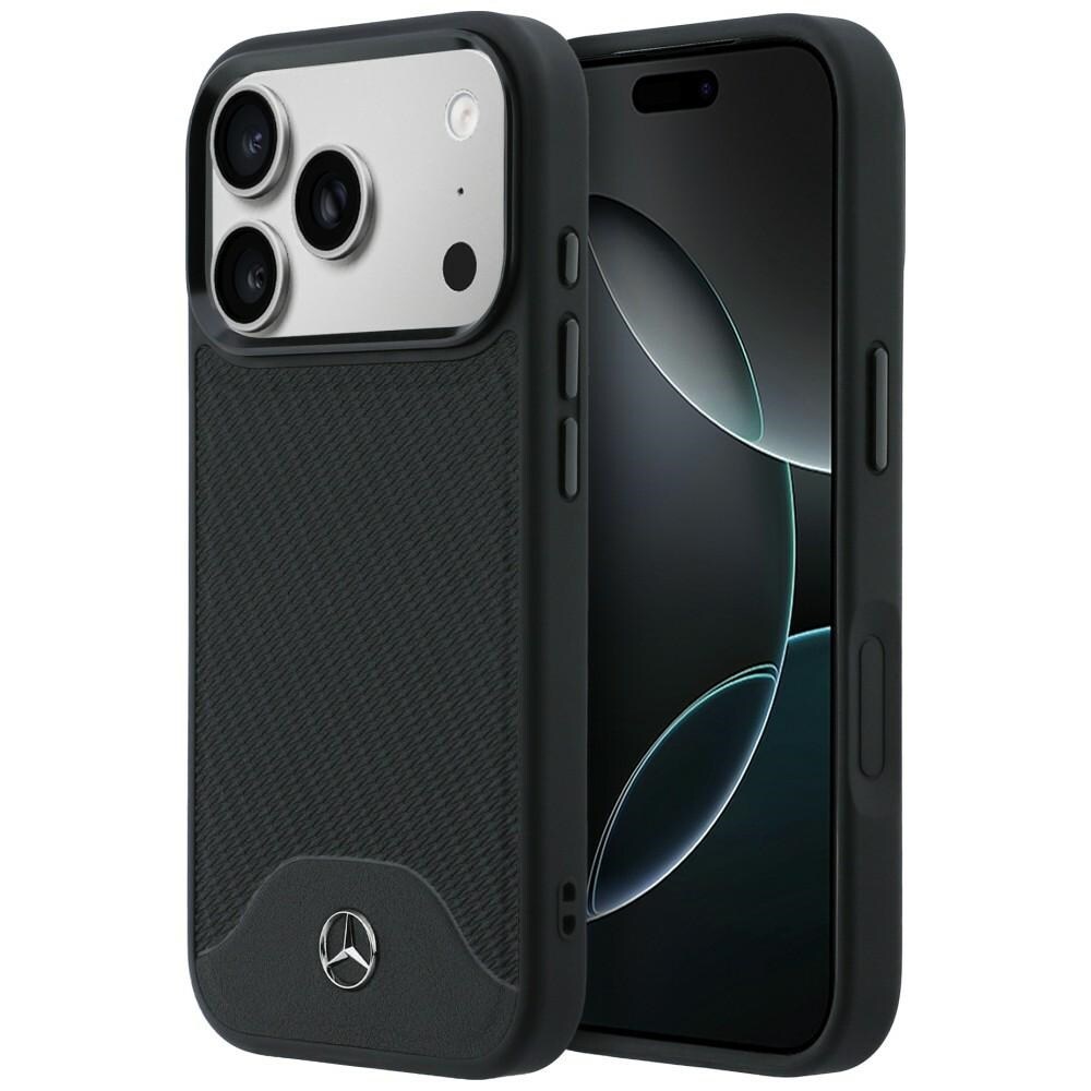 Mercedes-etui i læder med trælook og Curve MagSafe til iPhone 17 Pro – sort