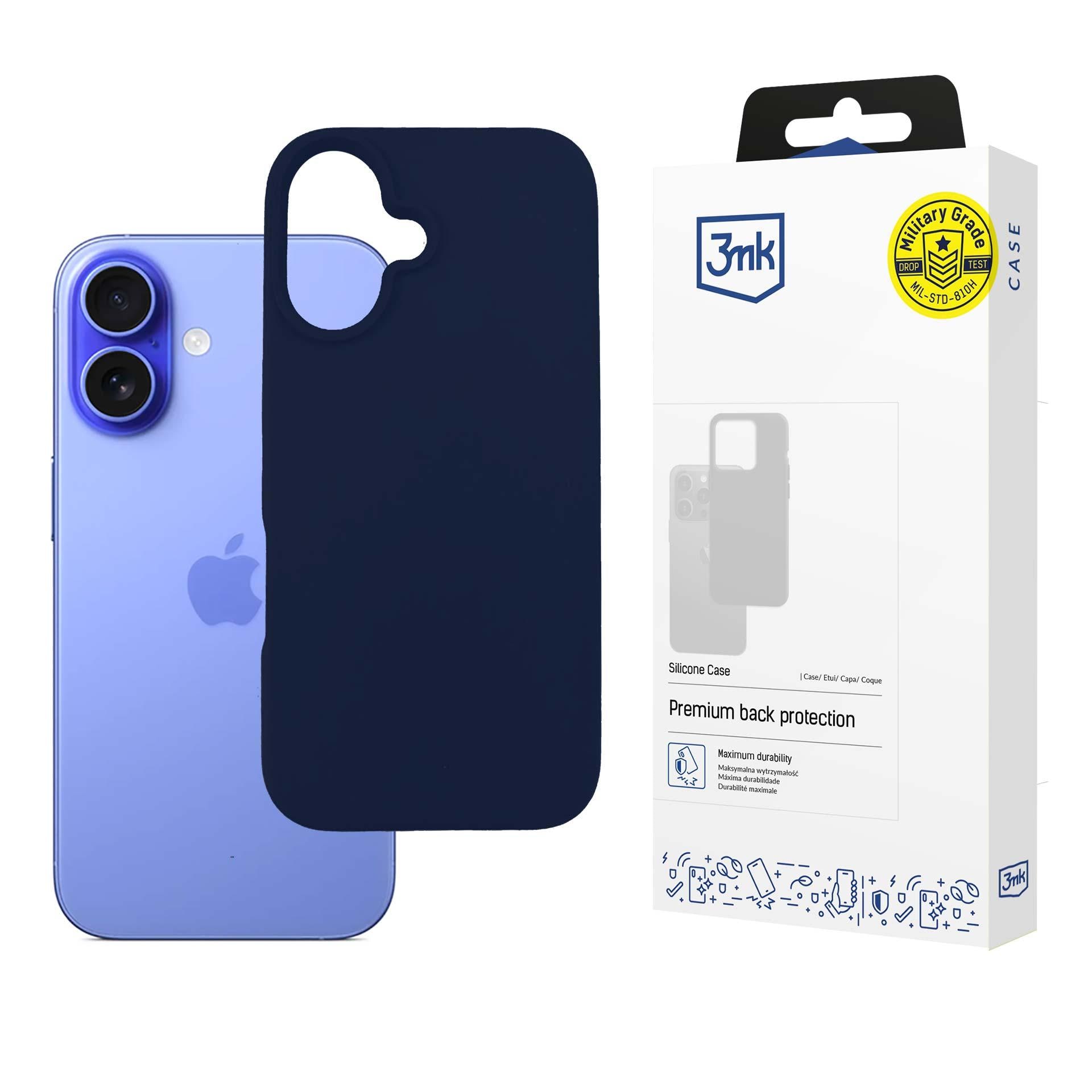 3mk silikoneetui til iPhone 16 Plus – marineblåt