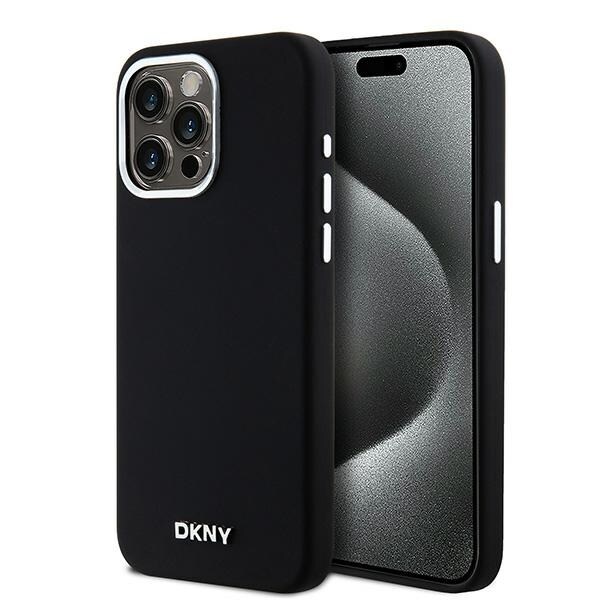 DKNY Liquid Silicone – lille MagSafe-etui med metal-logo til iPhone 14 Pro Max – sort