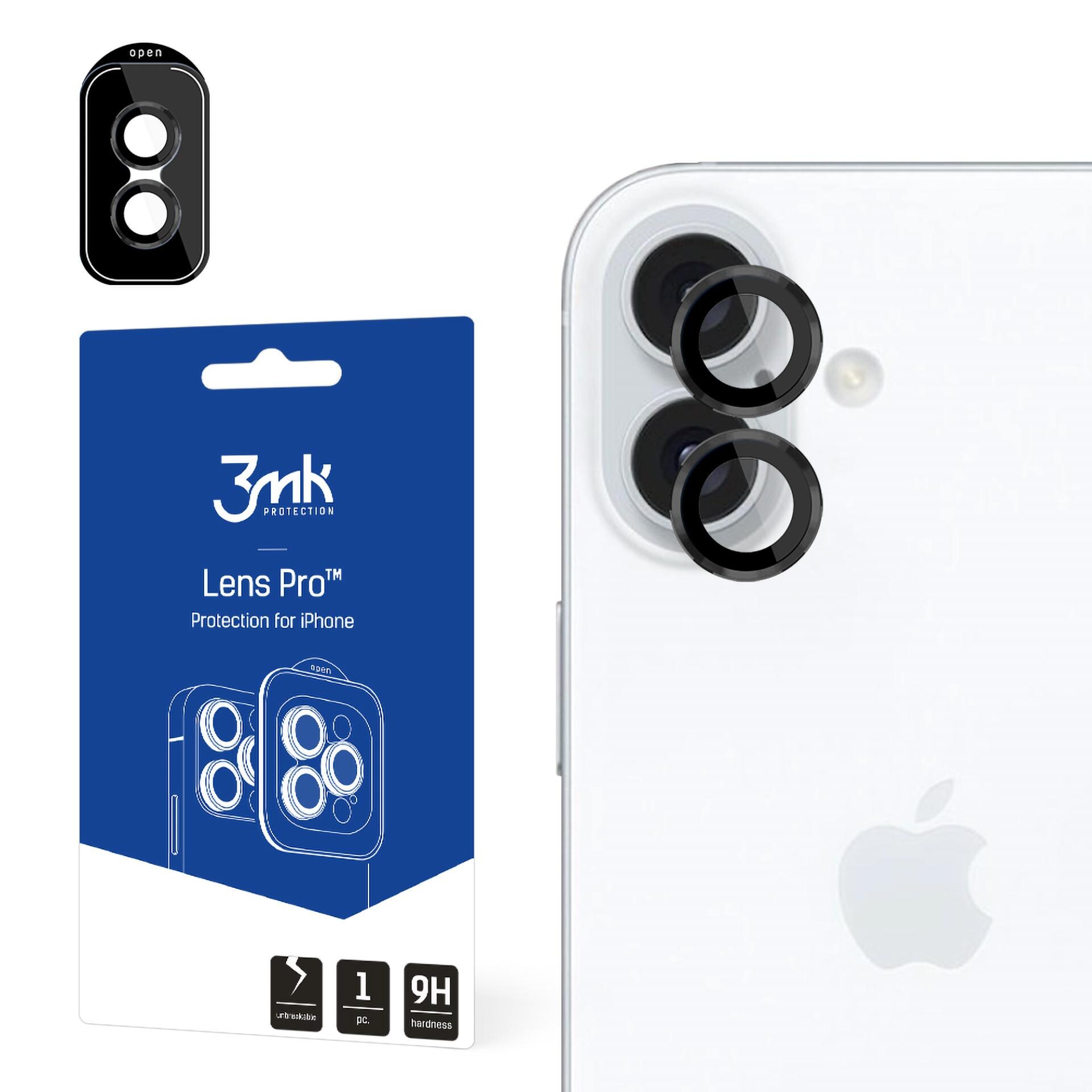 3mk Lens Protection Pro-kameraovertræk med sort ramme til iPhone 16 / 16 Plus