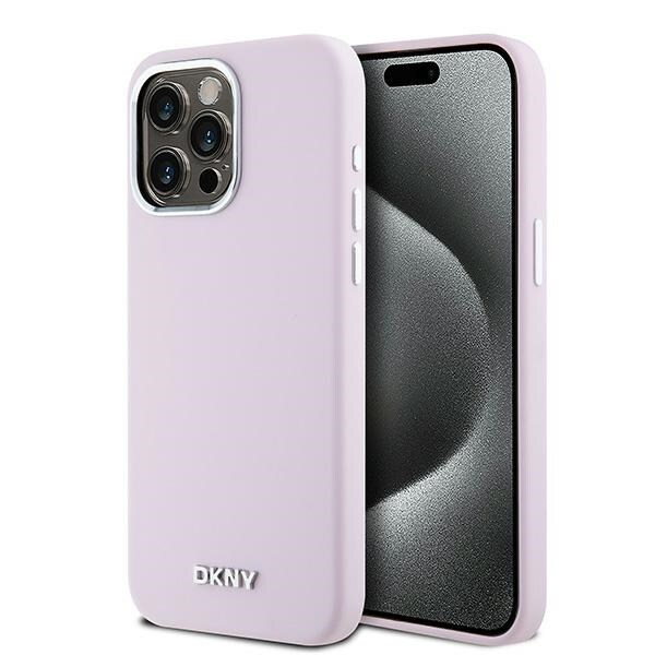 DKNY Liquid Silicone – lille MagSafe-etui med metal-logo til iPhone 14 Pro Max – lyserød