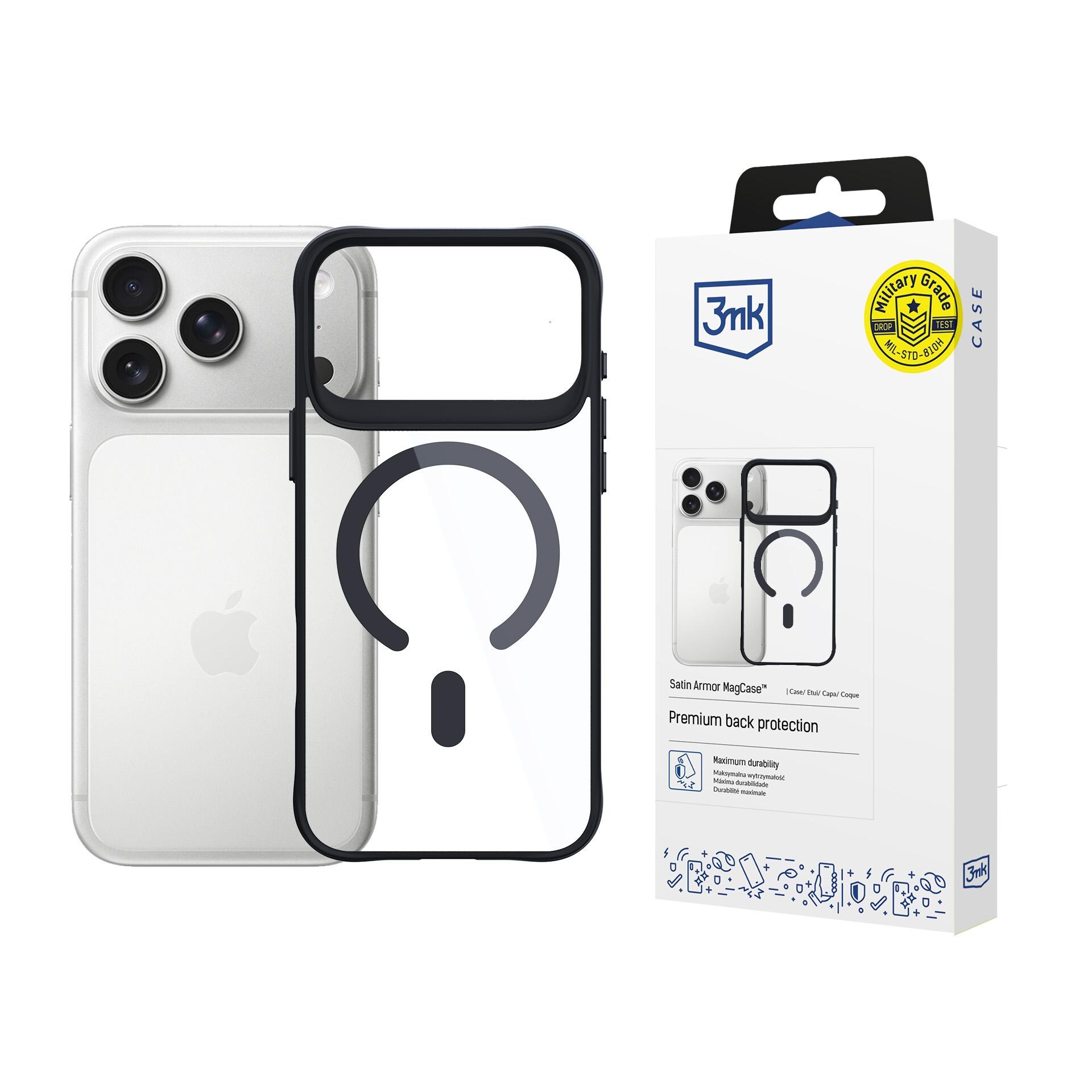 3mk Satin Armor MagCase til iPhone 17 Pro – gennemsigtig sort