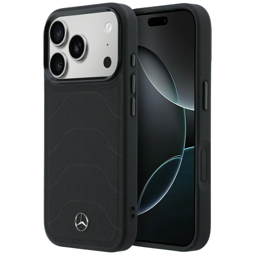 Mercedes læder-mesh-etui med sløjfe og MagSafe til iPhone 17 Pro – Sort