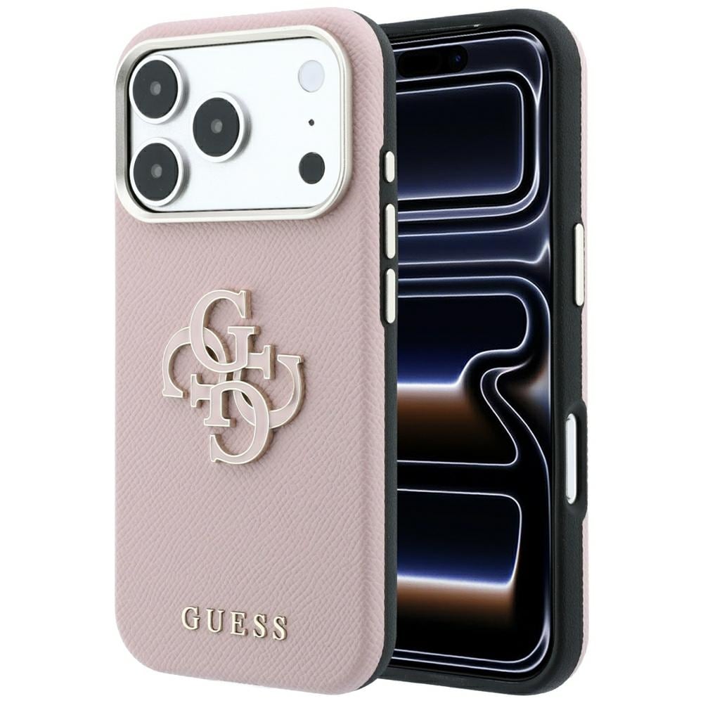 Guess-etui med struktur og stort logo i harpiks til iPhone 18 Pro / 17 Pro – lyserød