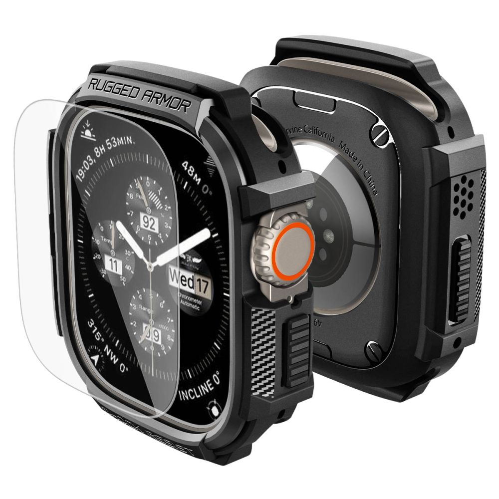 Spigen Rugged Armor-etui + 9H hærdet glas til Apple Watch Ultra 49 mm – mat sort