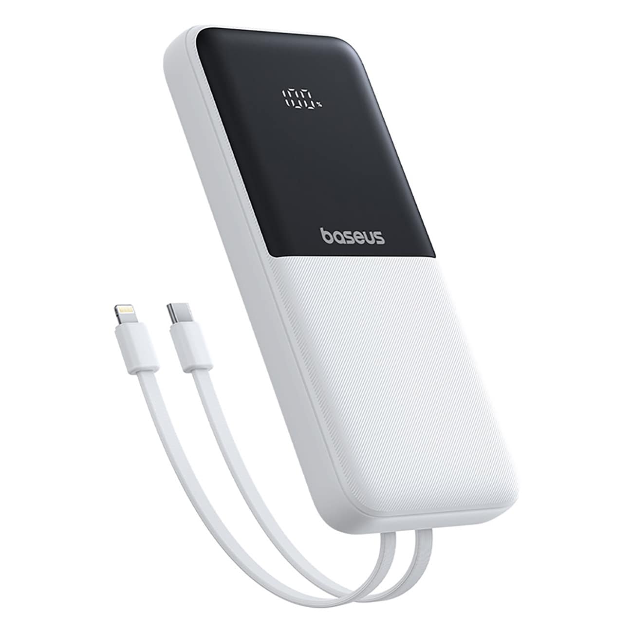 Baseus Lipow 10000mAh 22,5W powerbank m. 2 indbyggede kabler + Simple USB-A–USB-C 3A 20cm – hvid