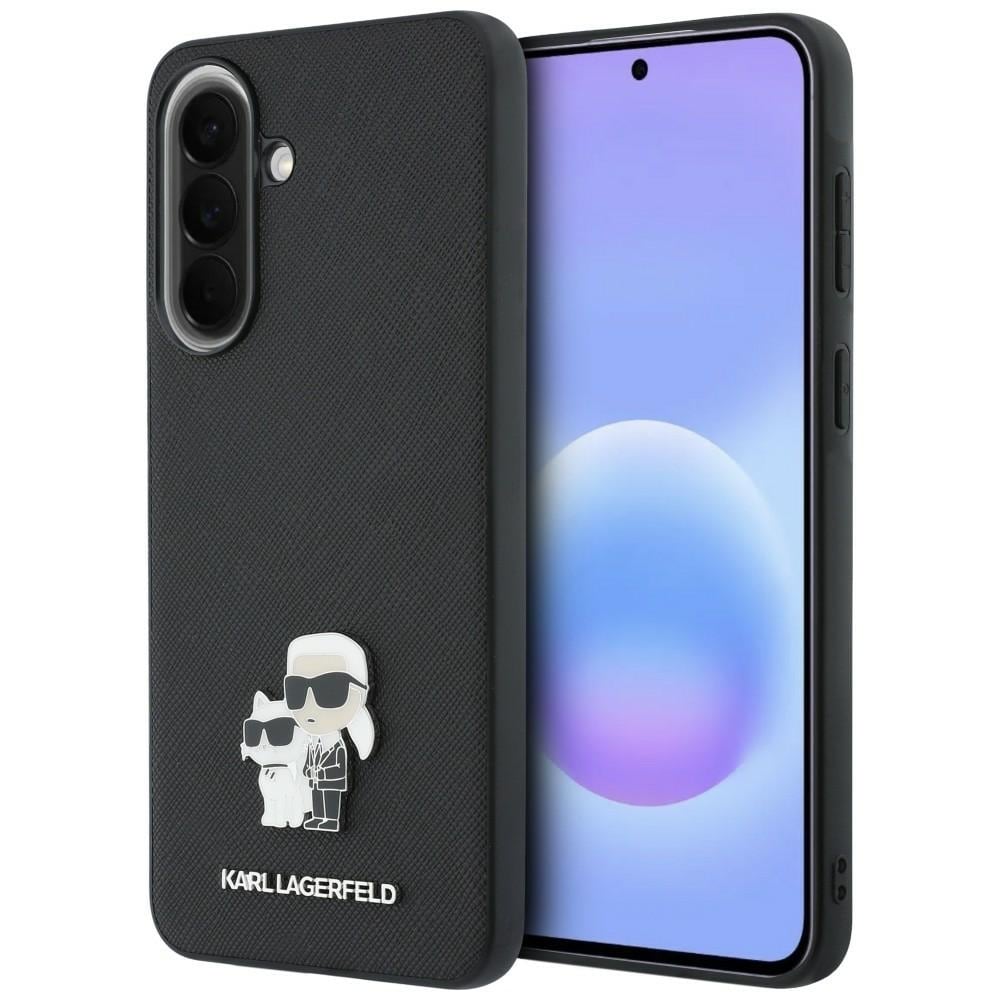 Karl Lagerfeld Saffiano-etui med K&C-logo i metal til Samsung Galaxy A57 5G – Sort