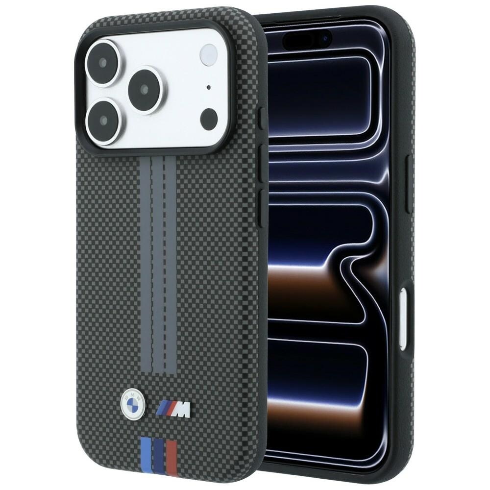 BMW M Quadrille Kevlar-etui m. trefarvet mønster & MagSafe til iPhone 18 Pro/17 Pro – mørkegrå