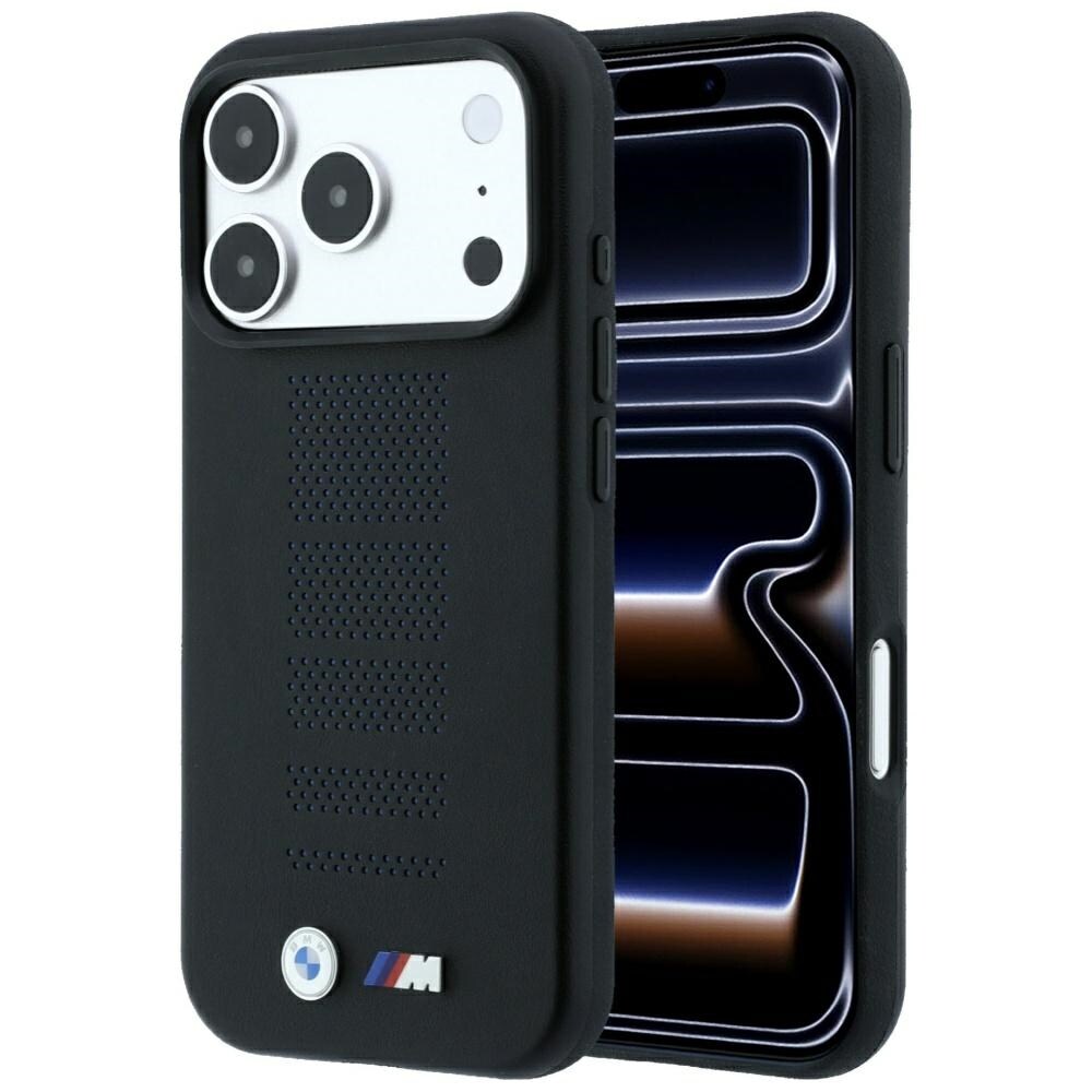 BMW M Blue Perfo Metal-logo MagSafe-etui til iPhone 18 Pro Max / 17 Pro Max – Sort