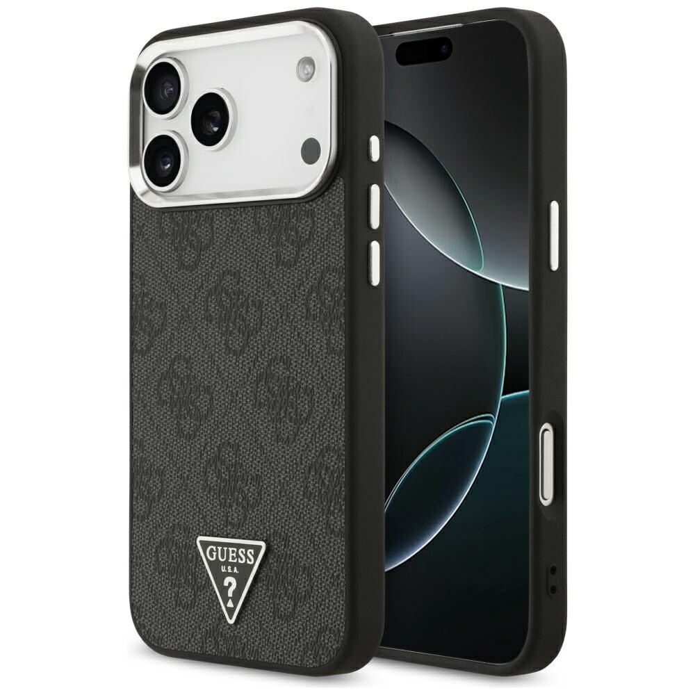 Guess 4G Triangle Logo MagSafe-etui til iPhone 17 Pro Max / 18 Pro Max – Sort og sølv