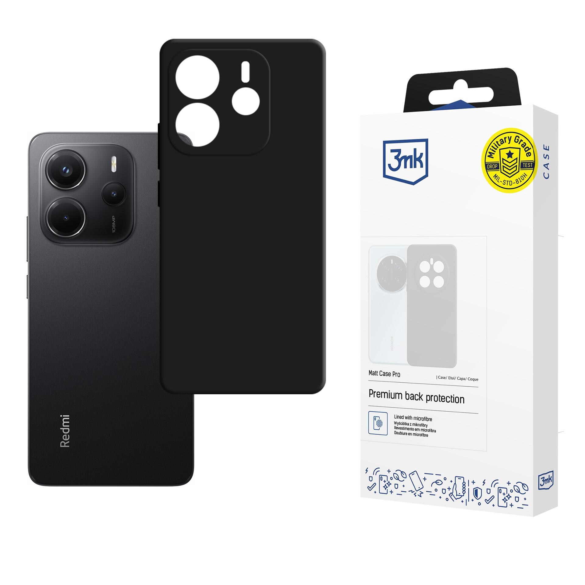 3mk Matt Case Pro-etui til Xiaomi Redmi Note 14 4G – mat sort