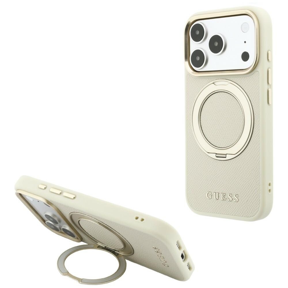 Guess Ring Stand 360 Grained Classic Logo MagSafe-etui til iPhone 18 Pro Max / 17 Pro Max – beige