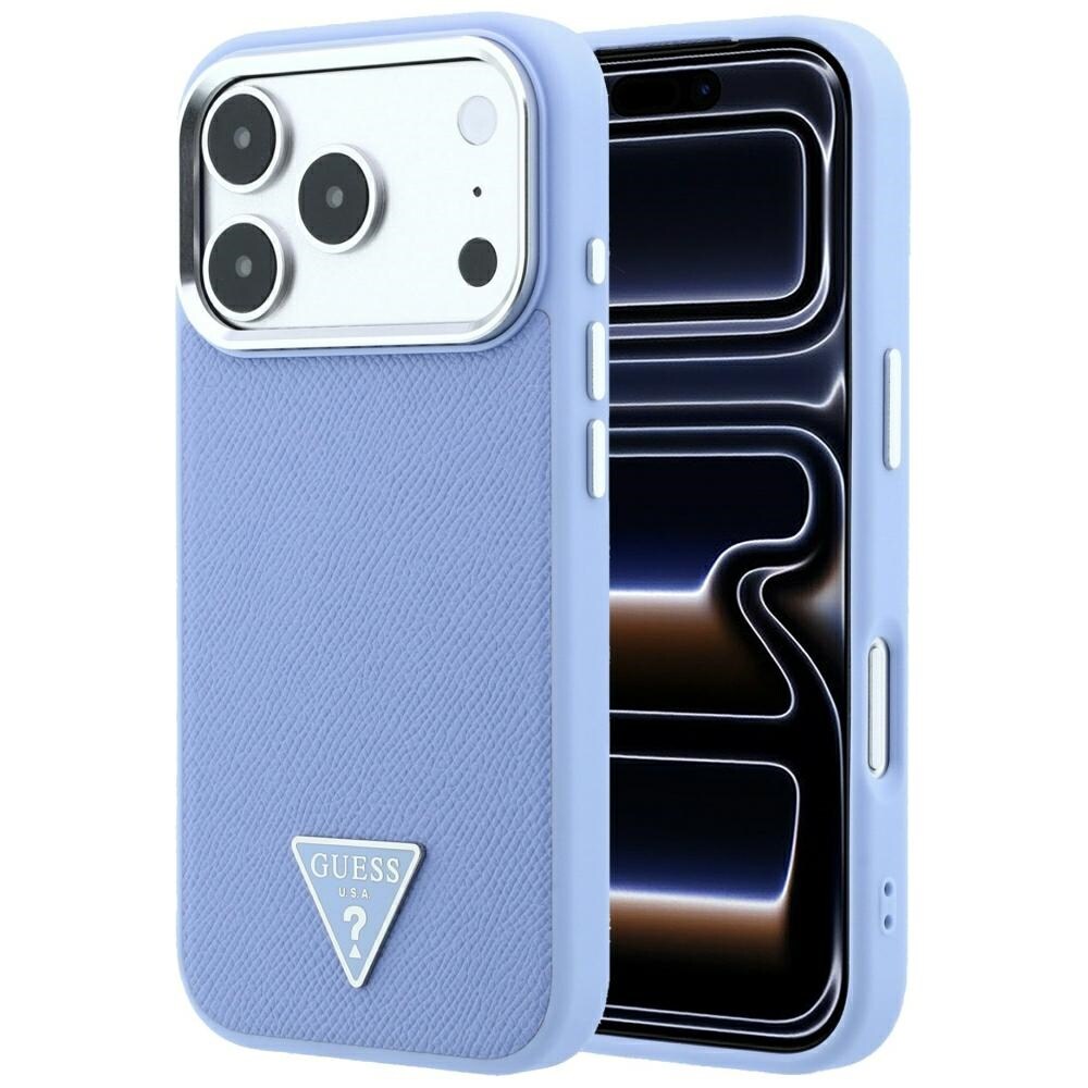 Guess MagSafe-etui med kornet trekantlogo til iPhone 18 Pro Max / 17 Pro Max – Blå