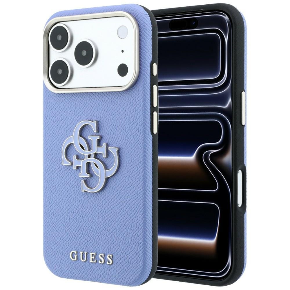Guess-etui m. struktureret overflade og stort logo i harpiks til iPhone 18/17 Pro Max – Blå