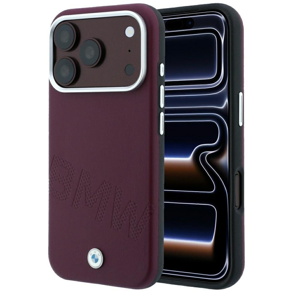 BMW-logo med skråtstillede, præget bogstaver – MagSafe-etui iPhone 17/18 Pro Max – burgunder