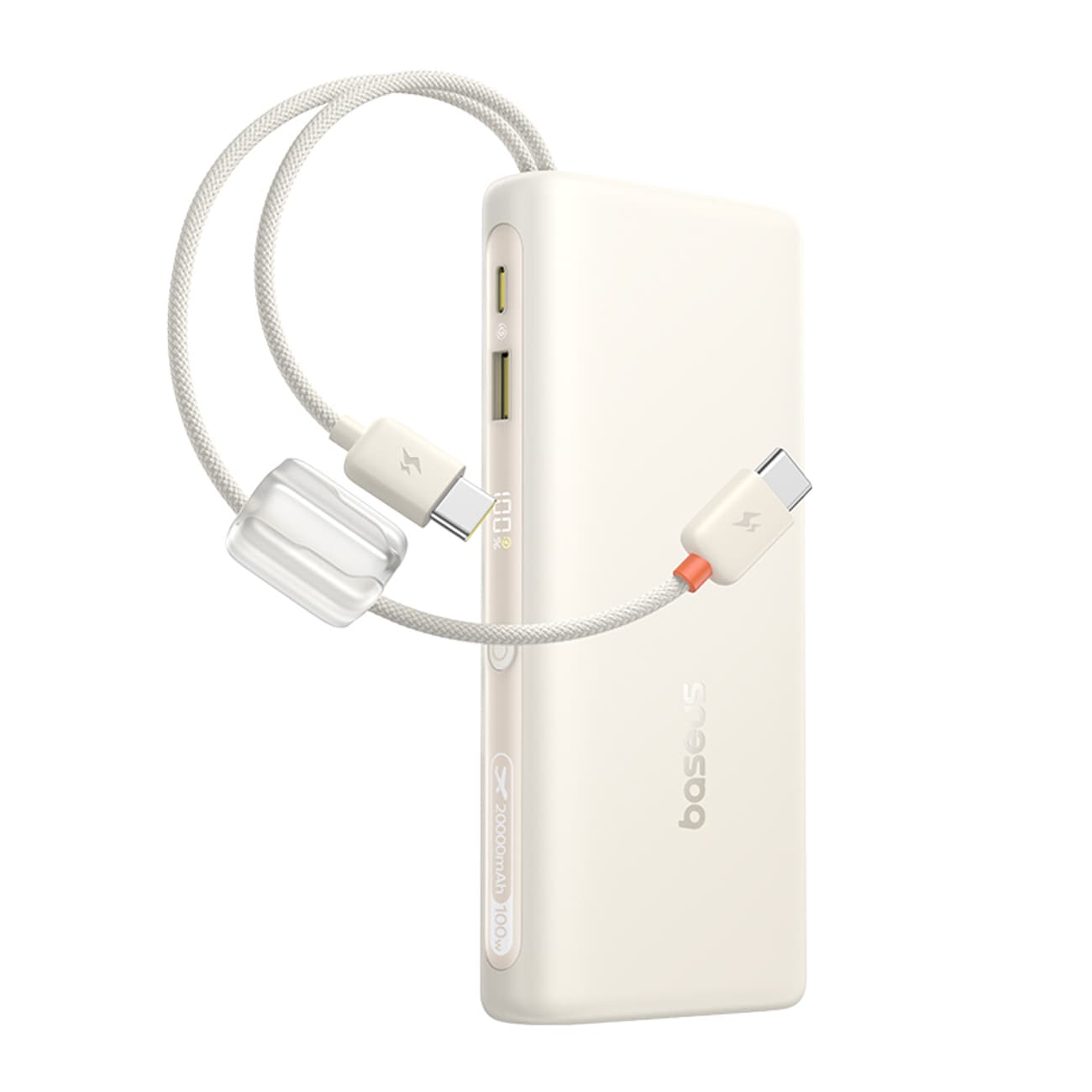 Baseus EnerFill FC41 20.000 mAh 100 W powerbank m. display & 2 indbyggede USB-C-kabler – beige