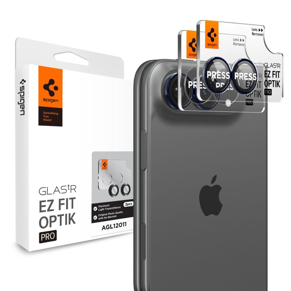 Spigen Optik Pro Glas.tR EZ Fit 2-pak kameraskærmbeskyttelse i hærdet glas iPhone Duo – marineblå