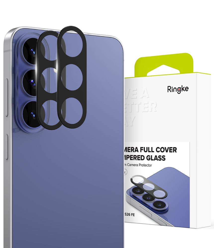Ringke Camera Full Cover, 2-pak med hærdet glas til Samsung Galaxy S26 FE – Sort