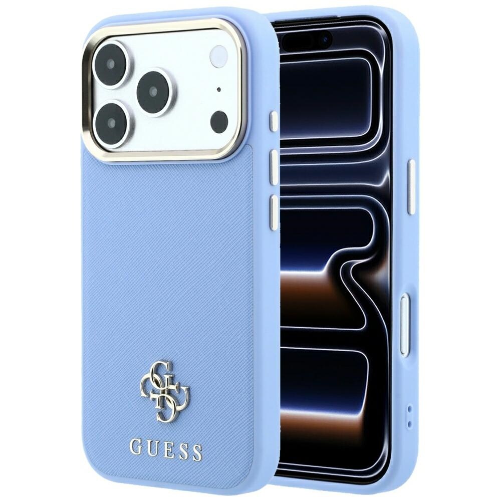 Guess Saffiano Small 4G & Classic Logo MagSafe-etui til iPhone 18 Pro Max / 17 Pro Max – Lys blå