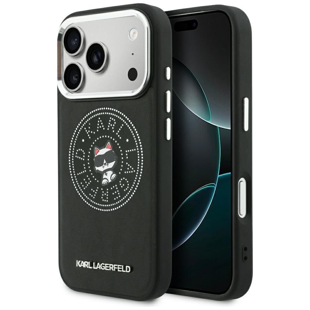 Karl Lagerfeld Point & Choupette-skitse MagSafe-etui til iPhone 18 Pro / 17 Pro – Sort