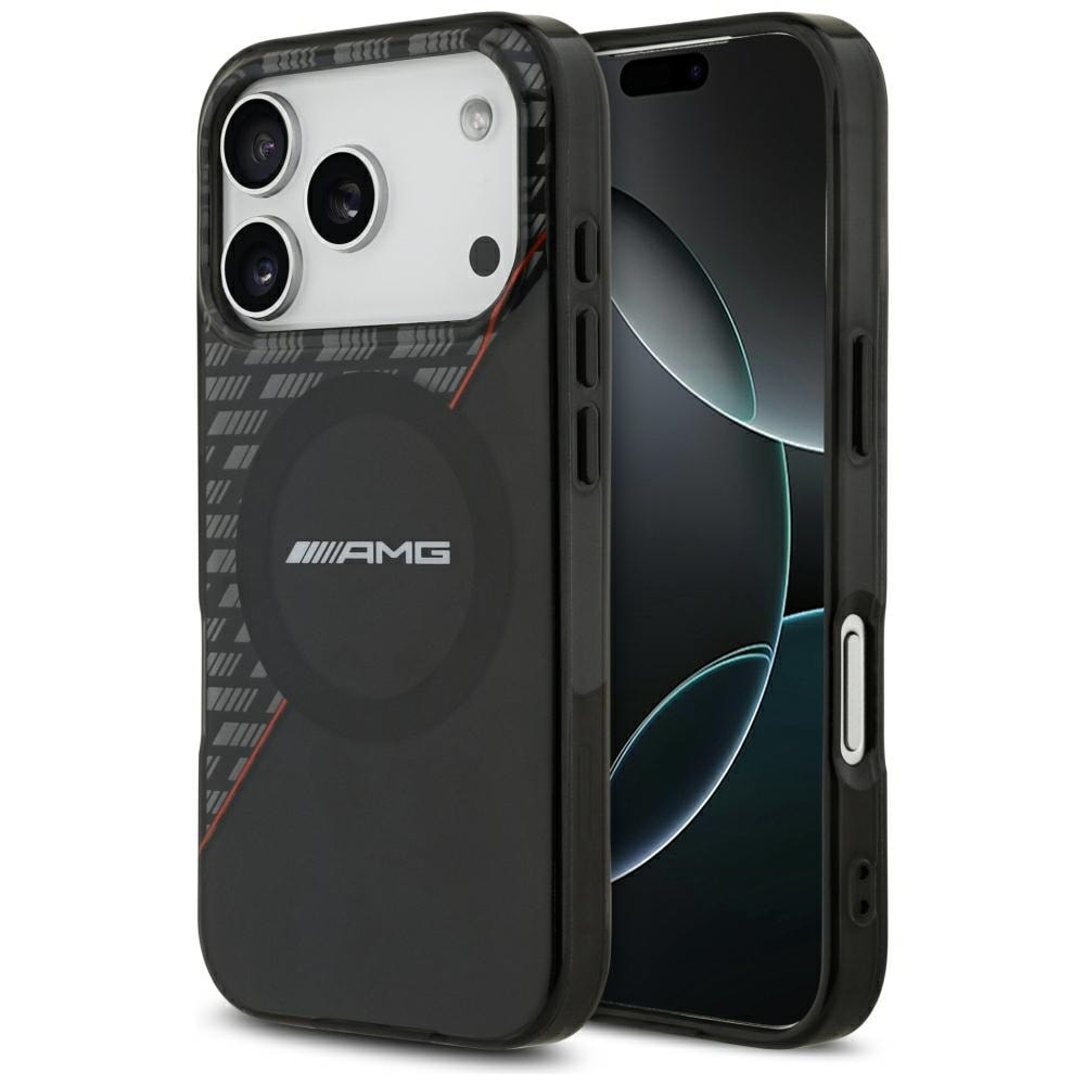 Mercedes AMG IML MagSafe-etui med dobbeltlag og romber til iPhone 18 Pro / 17 Pro – sort og rød