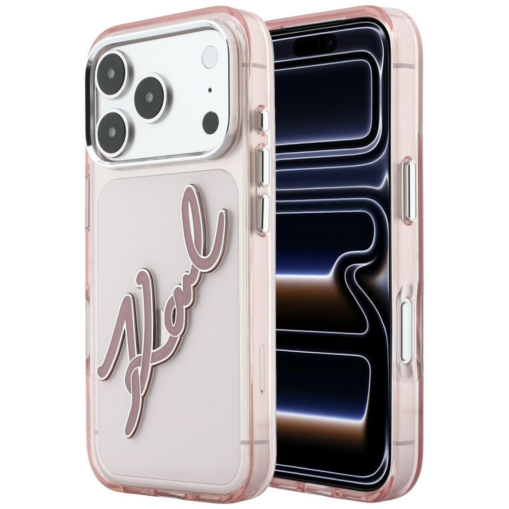 Karl Lagerfeld IML Big Signature-etui i resin og metal til iPhone 18 Pro Max / 17 Pro Max – lyserød