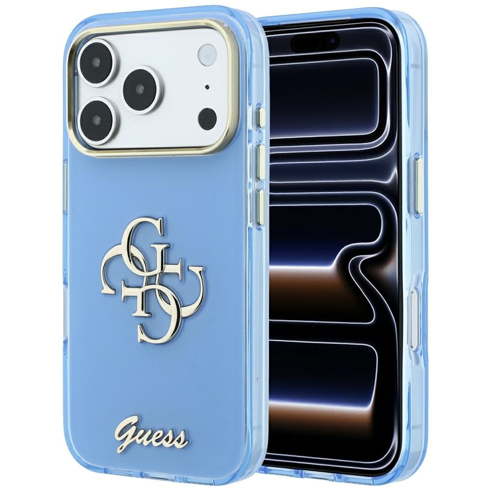 Guess IML 4G Script metaletui til iPhone 18 Pro Max / 17 Pro Max – lyseblå
