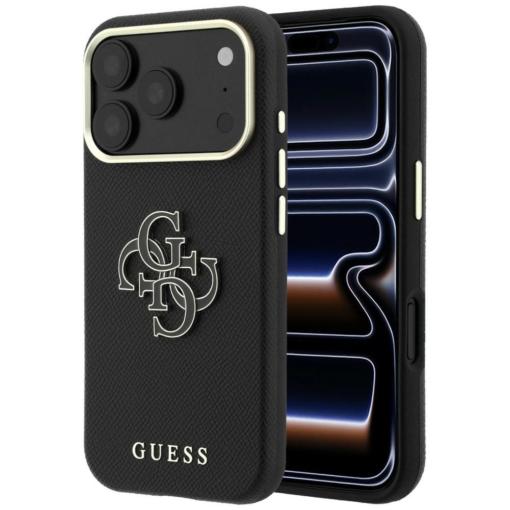 Guess-etui med struktureret overflade og stort logo i harpiks til iPhone 18 Pro / 17 Pro – Sort