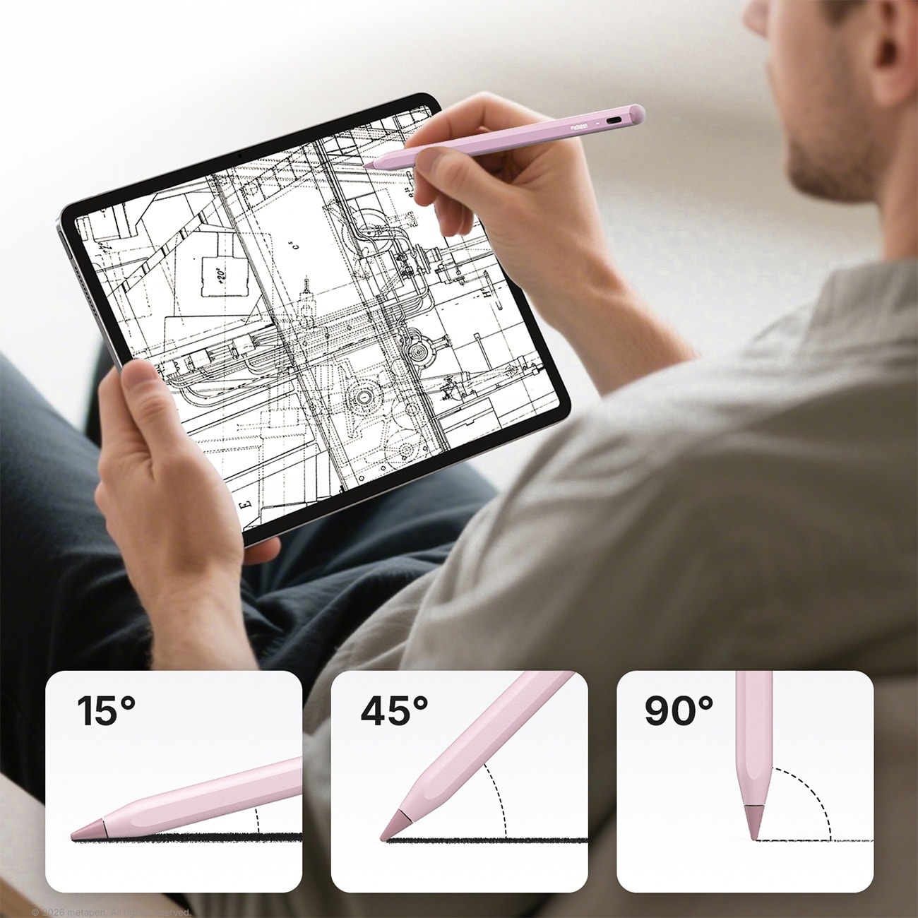 Metapen A8 V4 aktiv stylus til iPad med USB-C – lyserød