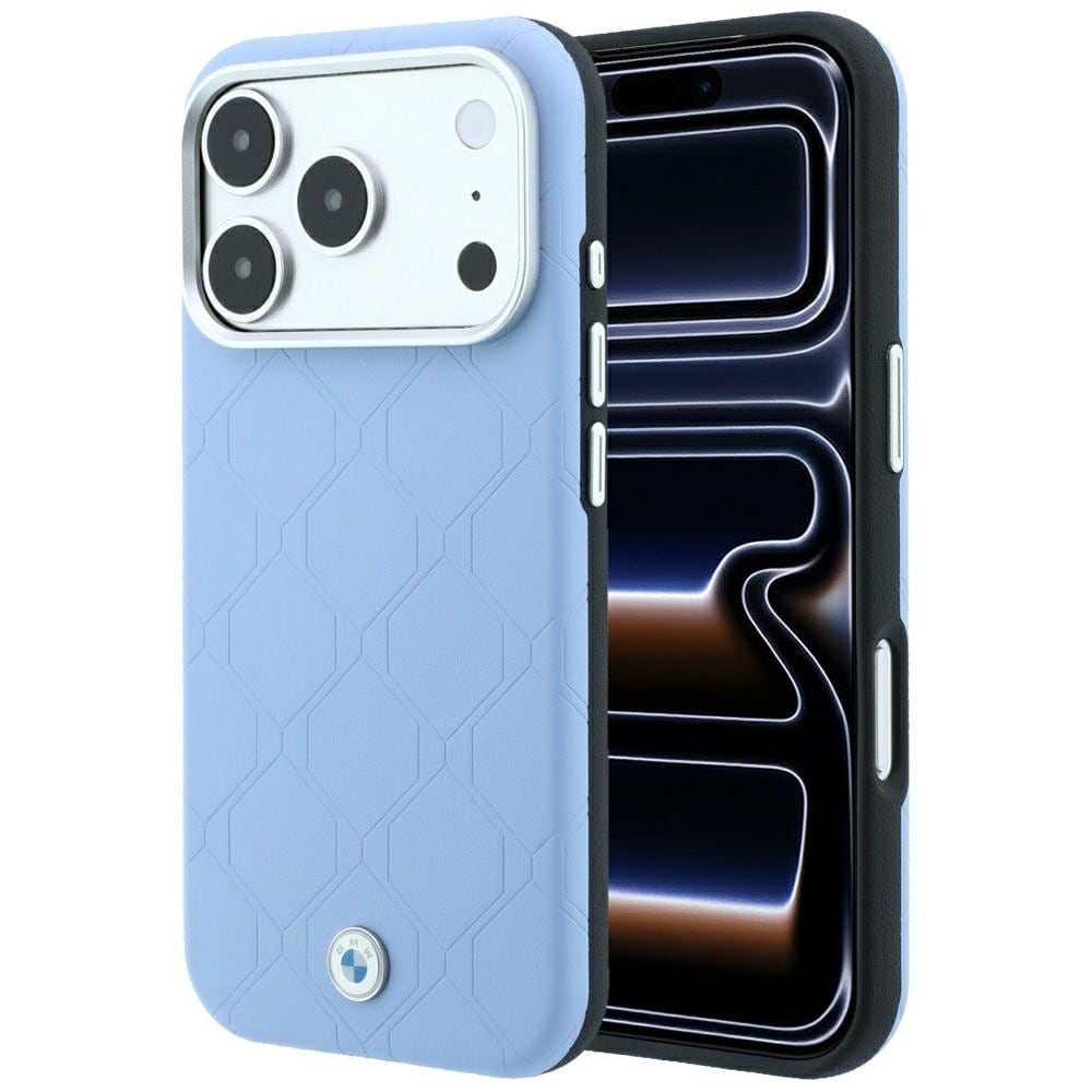 BMW Sign MagSafe-etui med præget, quiltet metal-logo til iPhone 18 Pro Max / 17 Pro Max – Blå