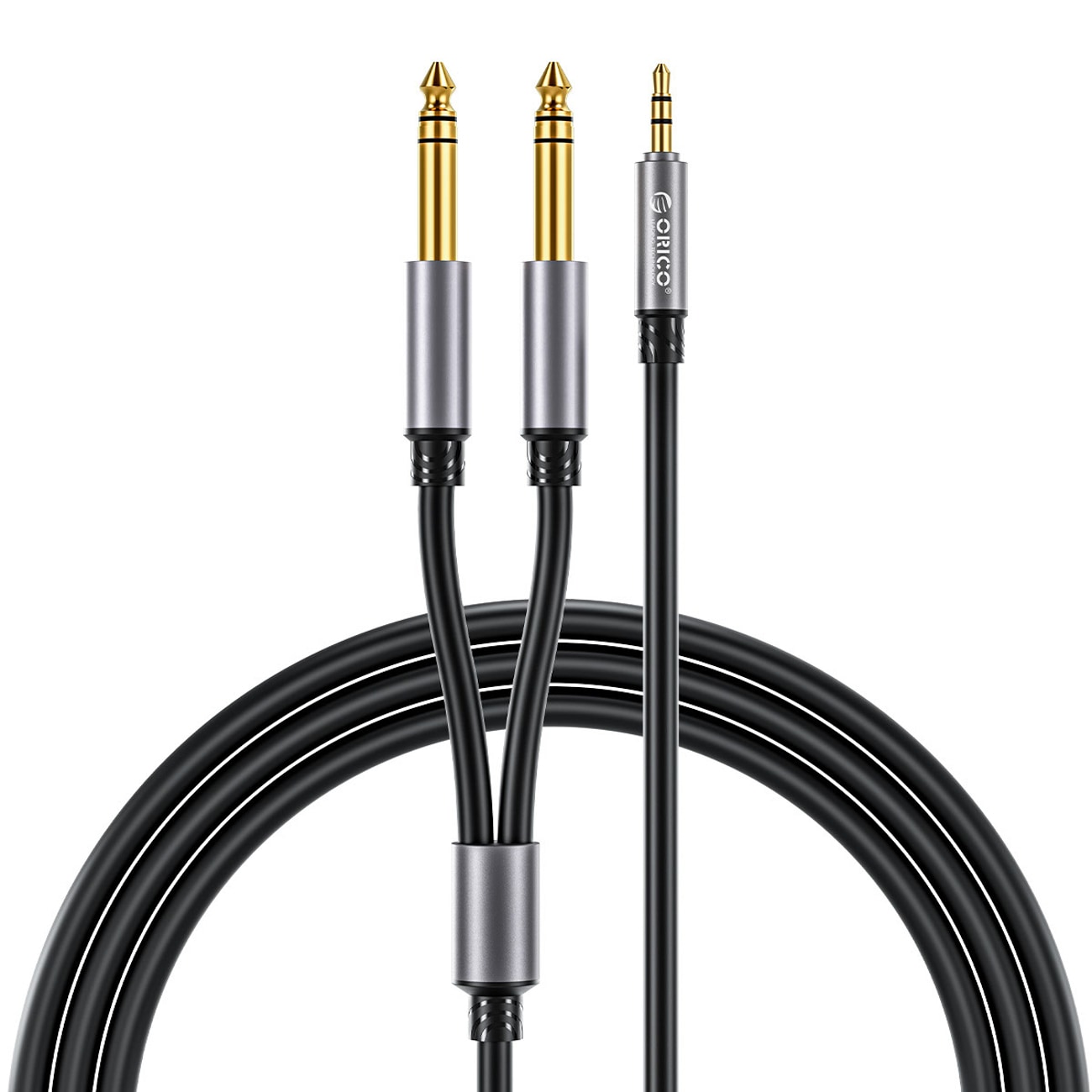 Orico AX2N lydkabel, mini-jack 3,5 mm til 2 x jack 6,5 mm, 1 m – sort