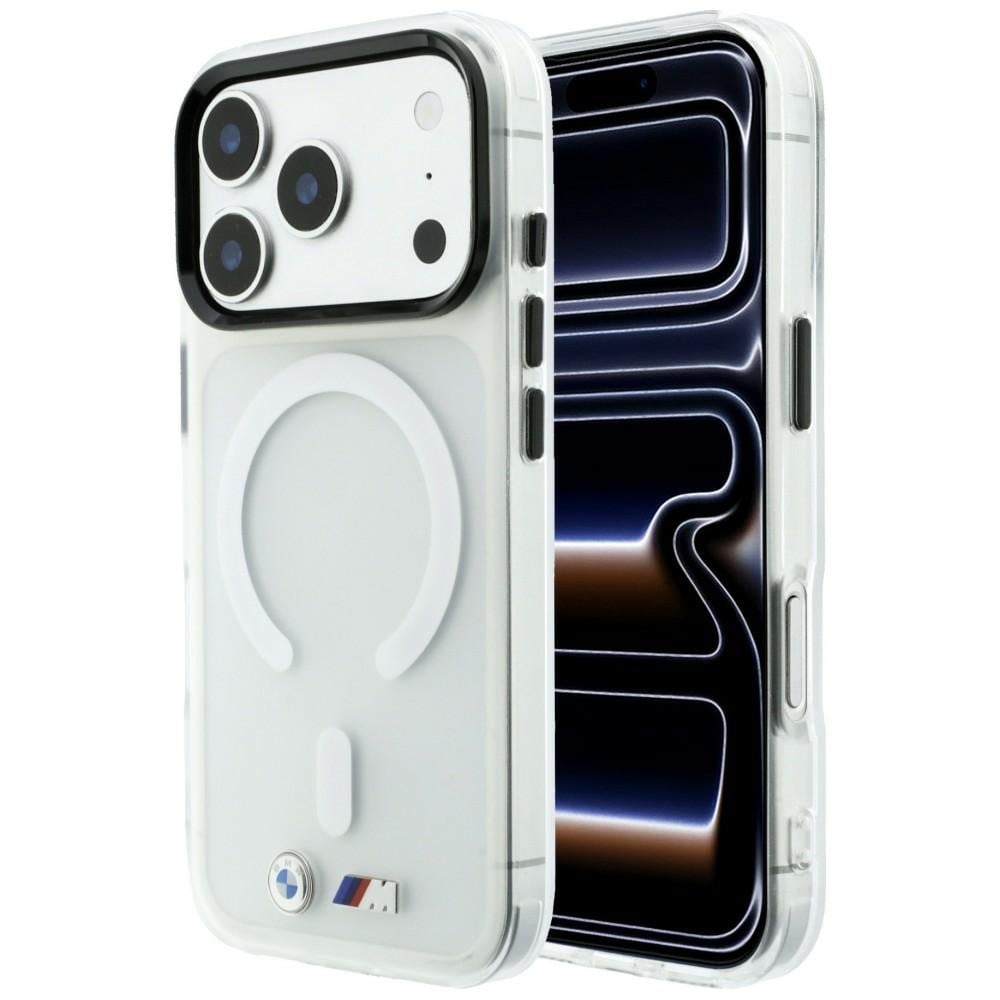 BMW M IML-etui m. frostet metal-logo/-detaljer og MagSafe til iPhone 18/17 Pro – gennemsigtigt