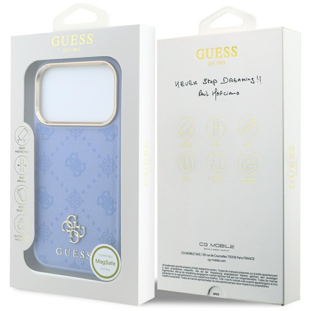 Guess Peony 4G MagSafe-etui med lille logo til iPhone 18 Pro / 17 Pro – Lysblå