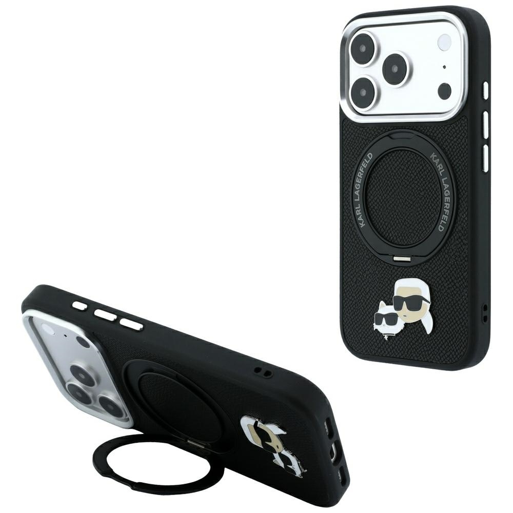 Karl Lagerfeld 360 ringholder Karl & Choupette MagSafe-etui til iPhone 18 Pro/17 Pro – Sort