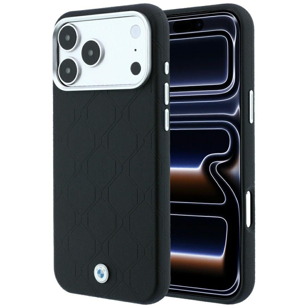 BMW Sign MagSafe-etui med præget, quiltet metal-logo til iPhone 18 Pro / 17 Pro – Sort